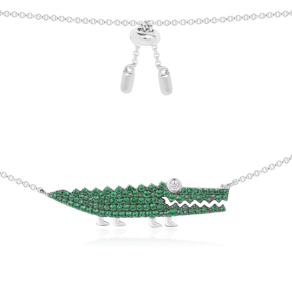 Apm Monaco Donna AC3895XKG Silver Green Croco Necklace Corso Vinci